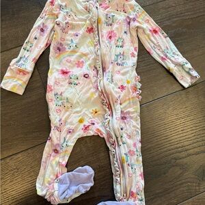 Posh Peanut X Fisher Price Collaboration Pink Unicorn & Rainbow Footed One-Piece